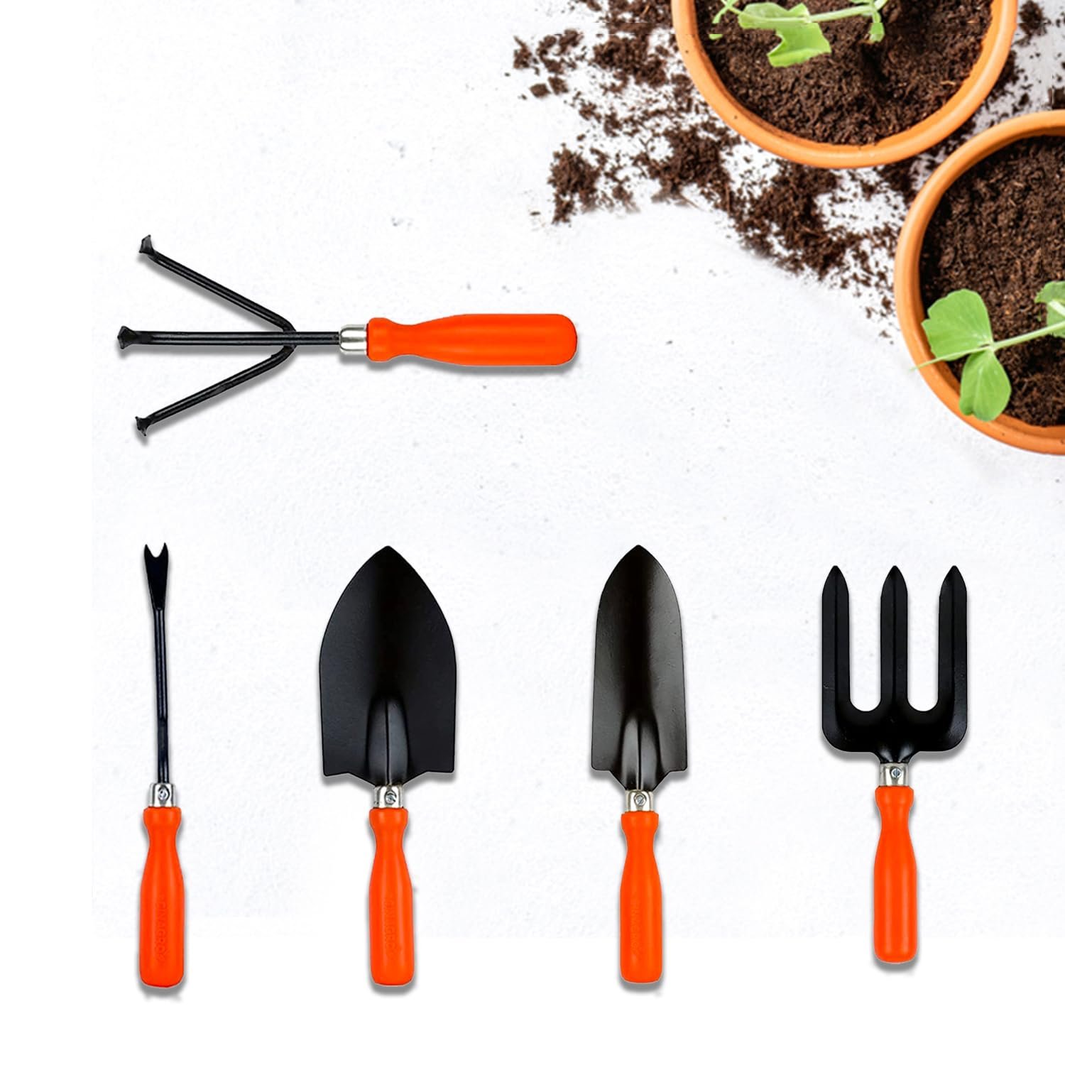 Metal Grarden Tools Kit, Set of 5, Weeder, Big & Small Trowel