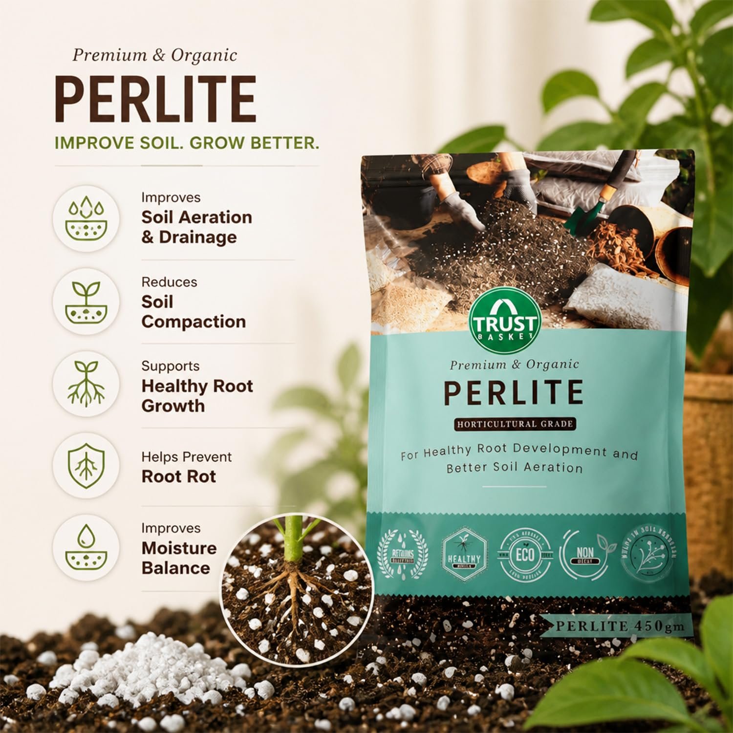 TrustBasket Perlite for Plants Soil Additive Horticultural Grade - for Indoor, Outdoor Plants and Hydroponics 450 gm (Set of 2) - Image 2