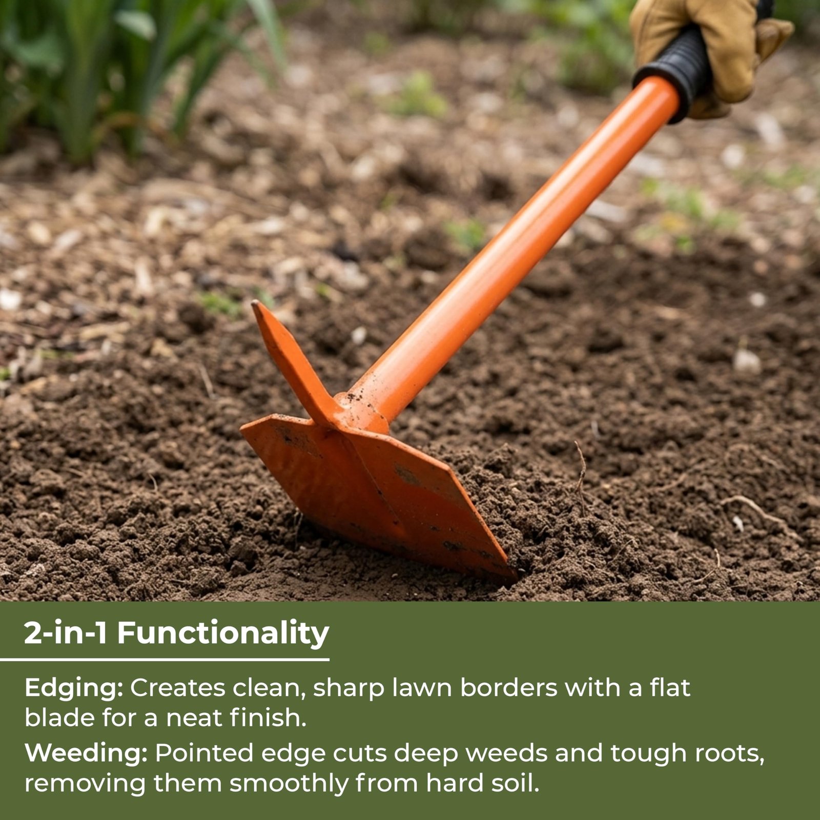 3 Pcs Gardening Tool Set | Heavy Duty Pickaxe, Hoe & Prong Hoe for Digging, Soil Loosening | Gardening Tools Kit for Home Garden (Orange) - Image 3