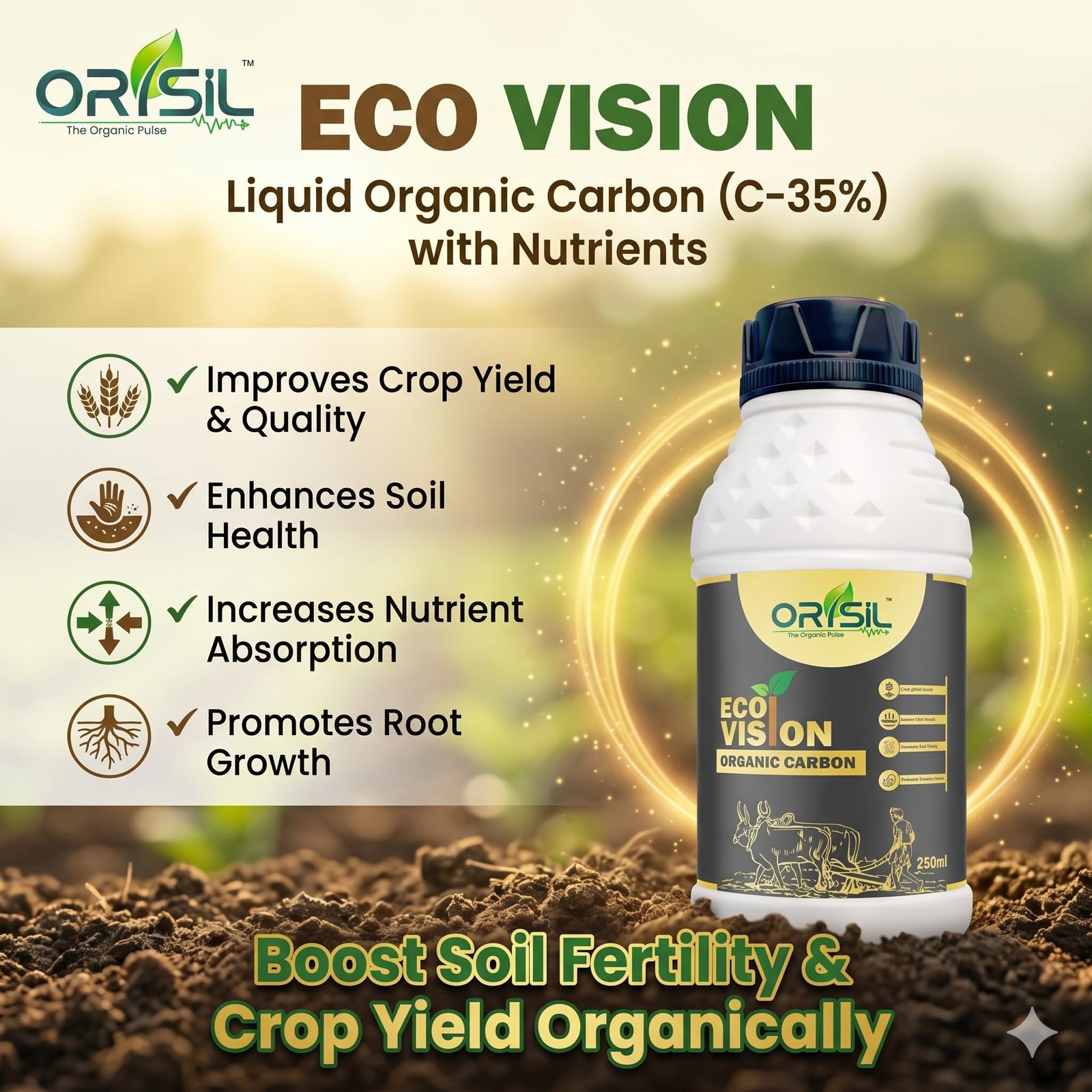 Eco Vision Organic Carbon Liquid Fertilizer (C-35%) | Soil Conditioner & Plant Growth Booster | Improves Soil Fertility, Root Development & Nutrient Absorption | For Soil Application - Image 2