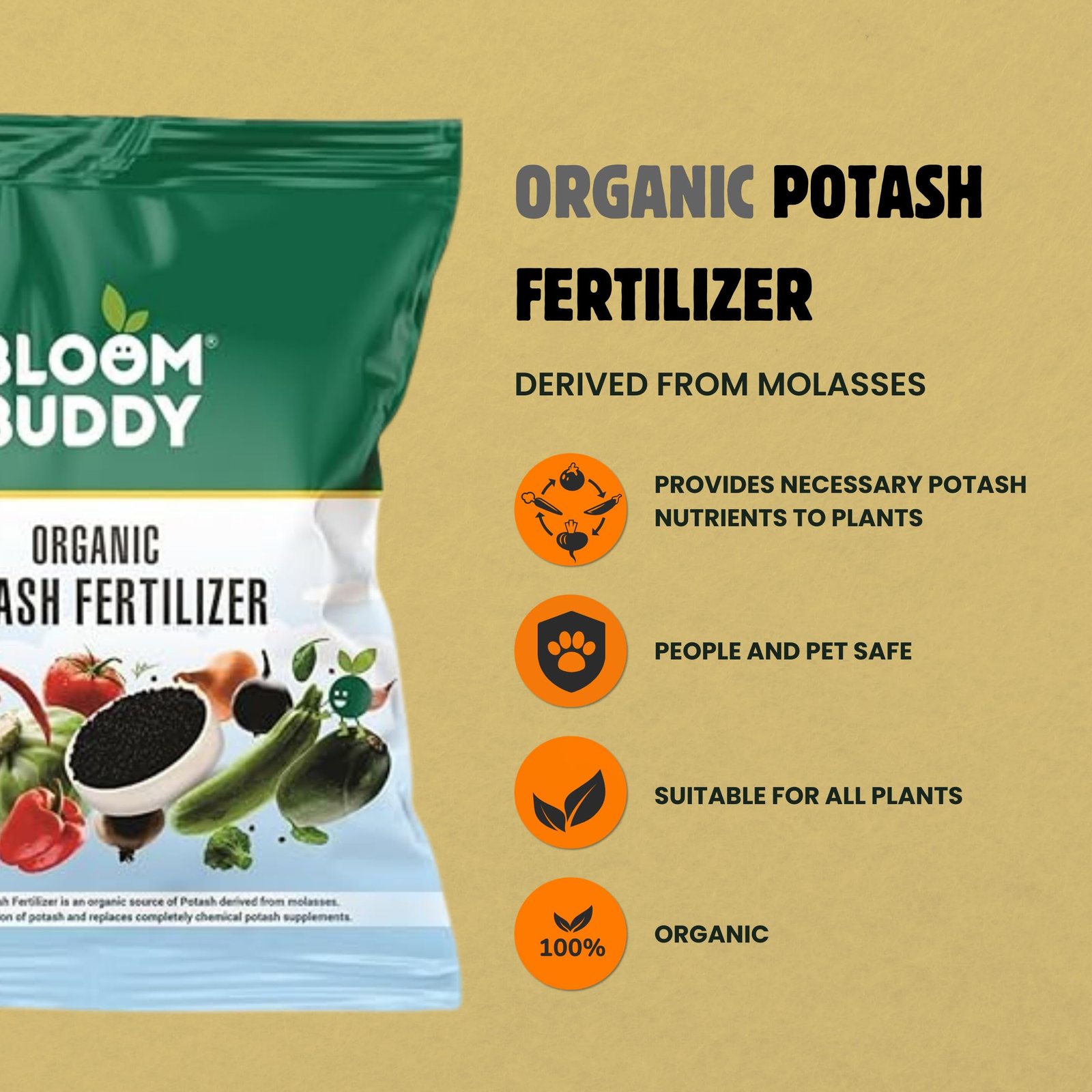 Bloom Buddy Organic Potash Fertilizer – 1kg | Boosts Root, Flower & Fruit Growth | Slow-Release Natural Potassium for Home Garden, Terrace & Indoor Plants | Safe, Eco-Friendly Soil Enricher - Image 4