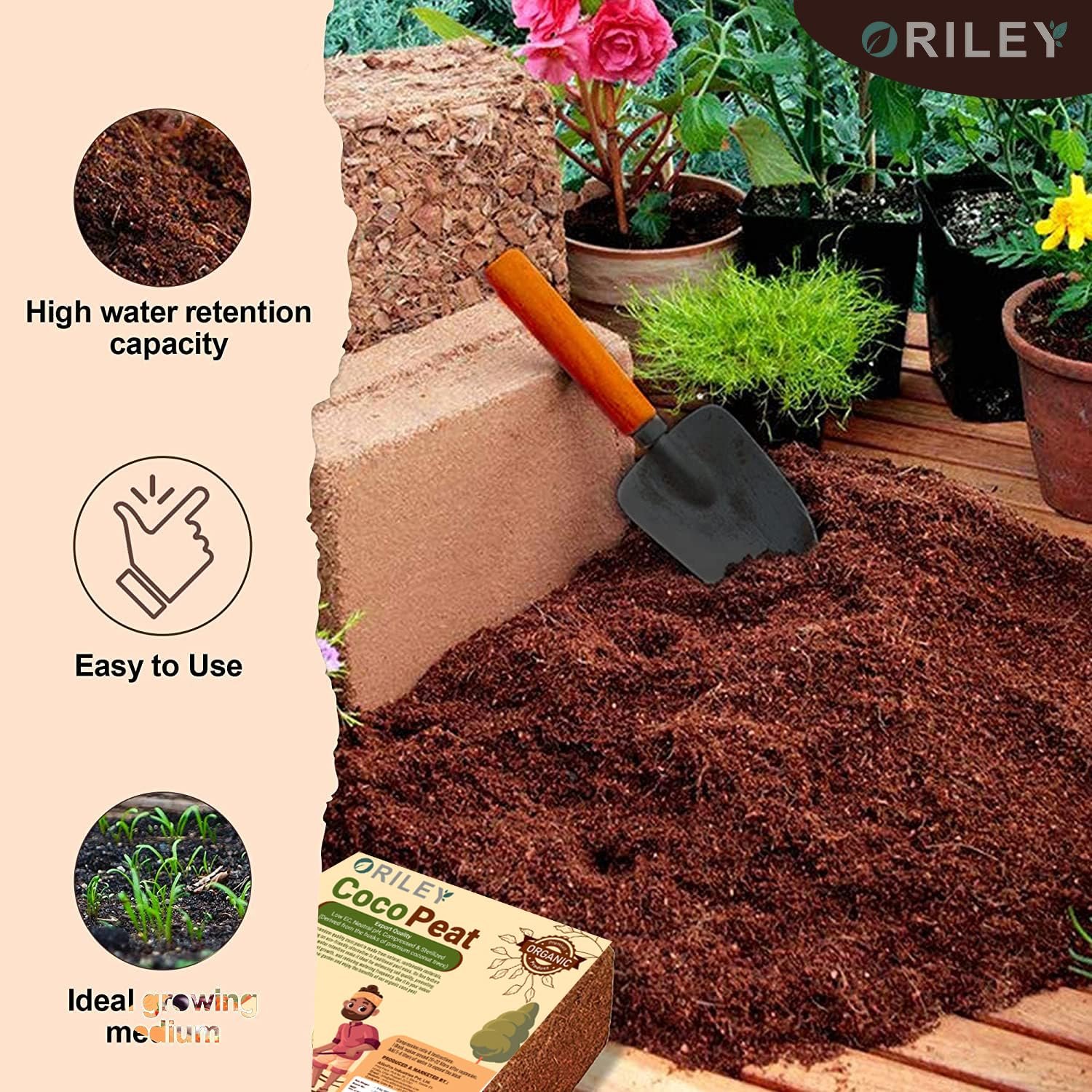 Oriley 5 Kg 100% Natural Cocopeat Block for Garden Plants Organic Agricultural Compost Coco Peat for Indoor & Outdoor Fertilizer Kitchen Terrace Gardening Khaad (Expands Upto 75 litres of Powder) - Image 9