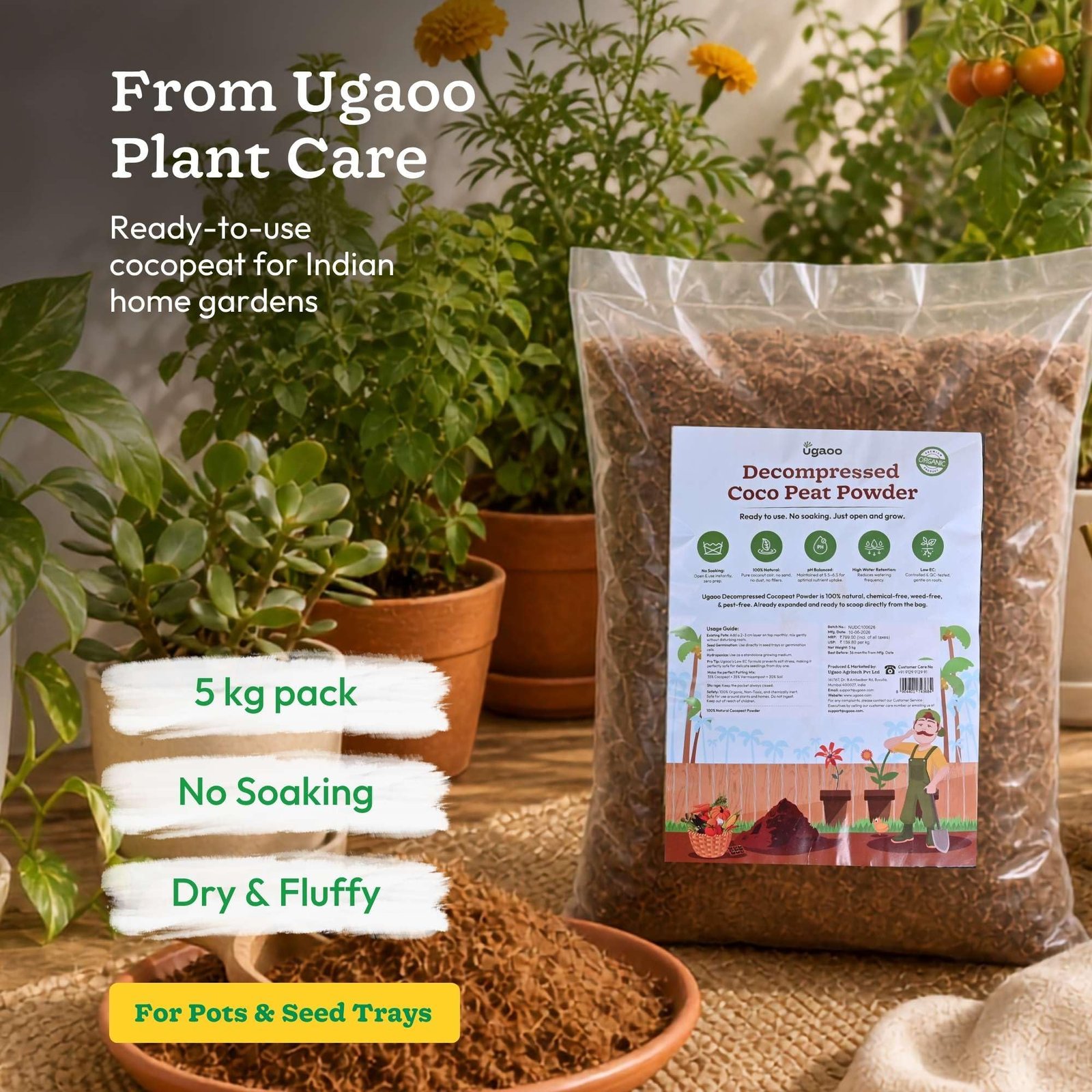 Ugaoo Cocopeat Powder for Plants 5 Kg | Premium Low EC Coconut Coir Soil Conditioner | Ready to Use Growing Medium for Seed Germination, Potting Mix, Hydroponics, Indoor Plants, Kitchen - Image 8