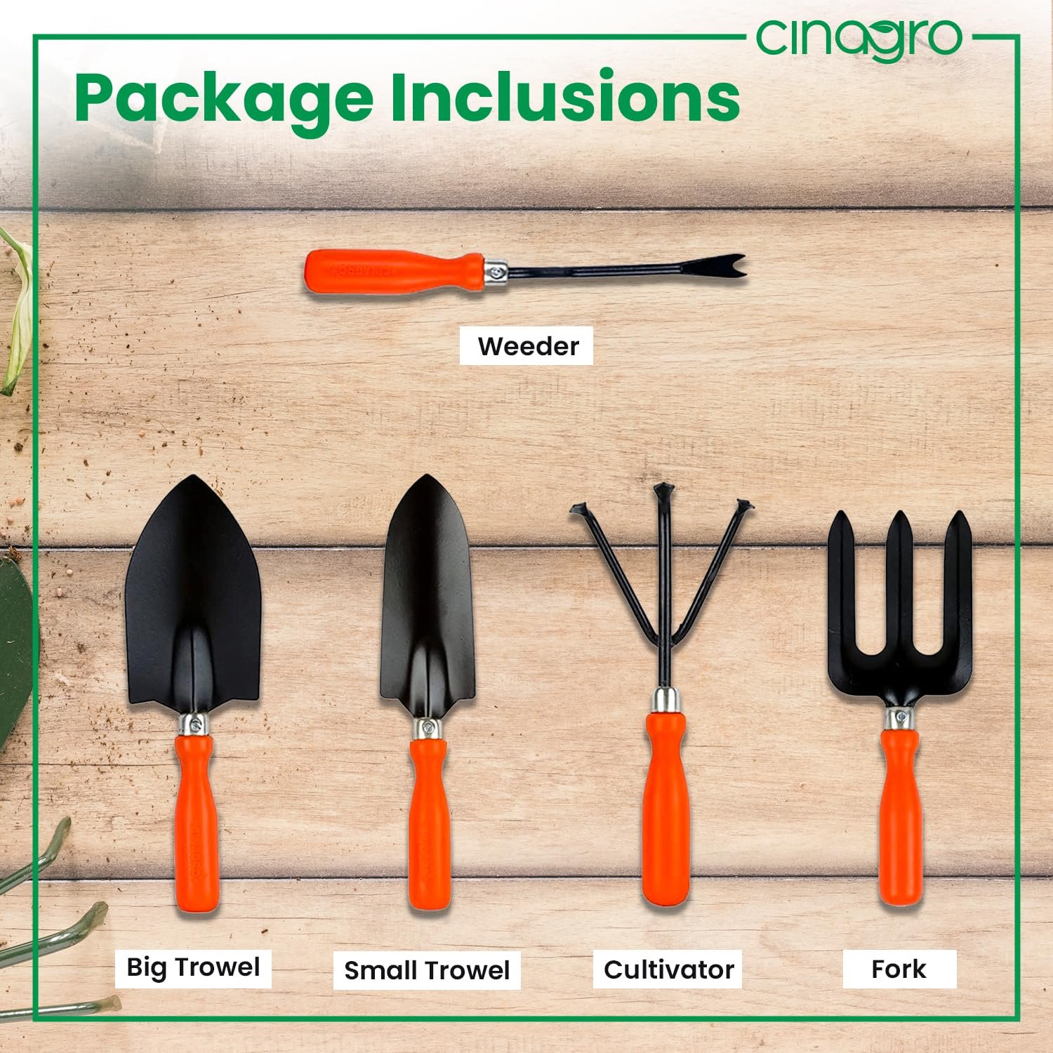 Metal Grarden Tools Kit, Set of 5, Weeder, Big & Small Trowel - Image 2