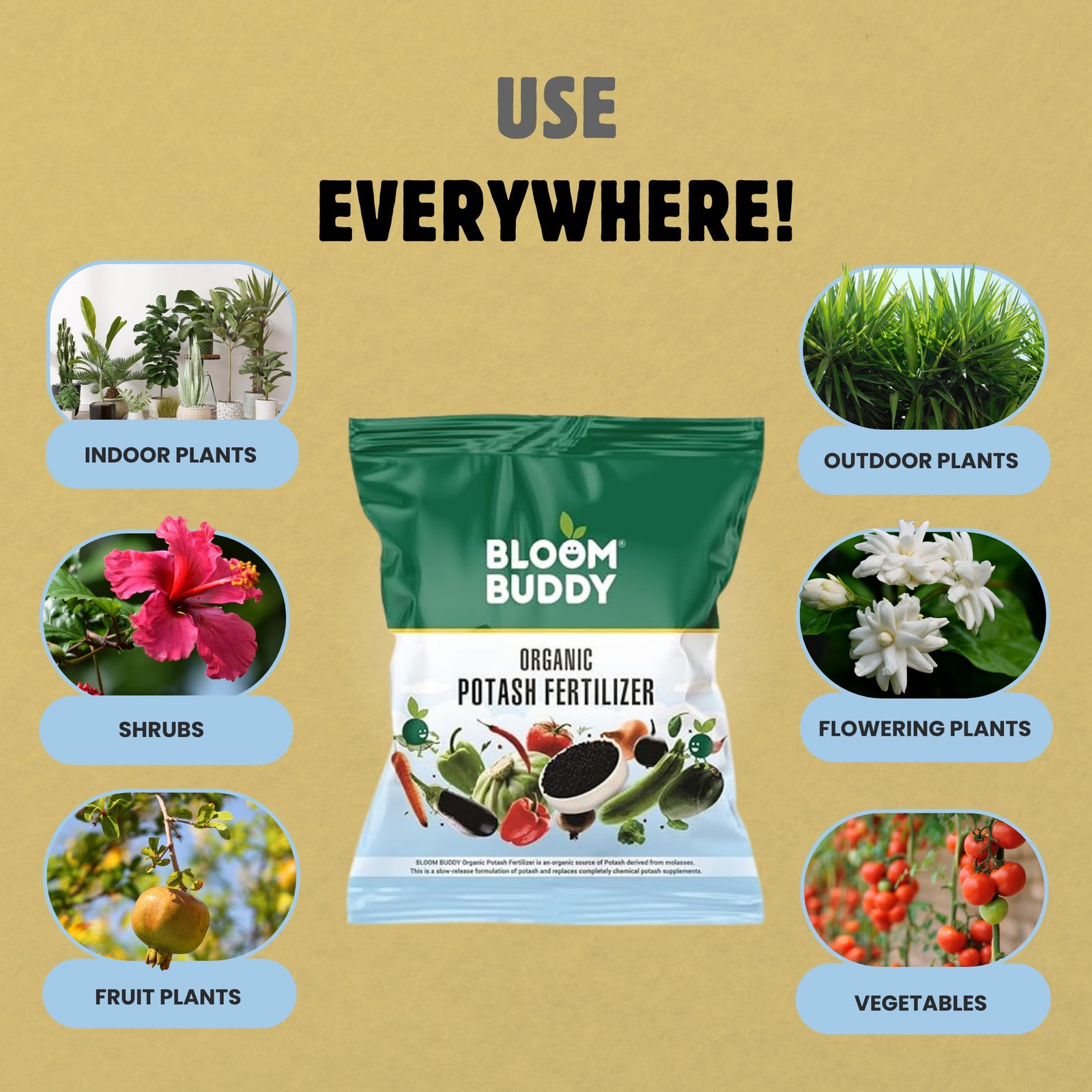 Bloom Buddy Organic Potash Fertilizer – 1kg | Boosts Root, Flower & Fruit Growth | Slow-Release Natural Potassium for Home Garden, Terrace & Indoor Plants | Safe, Eco-Friendly Soil Enricher - Image 6
