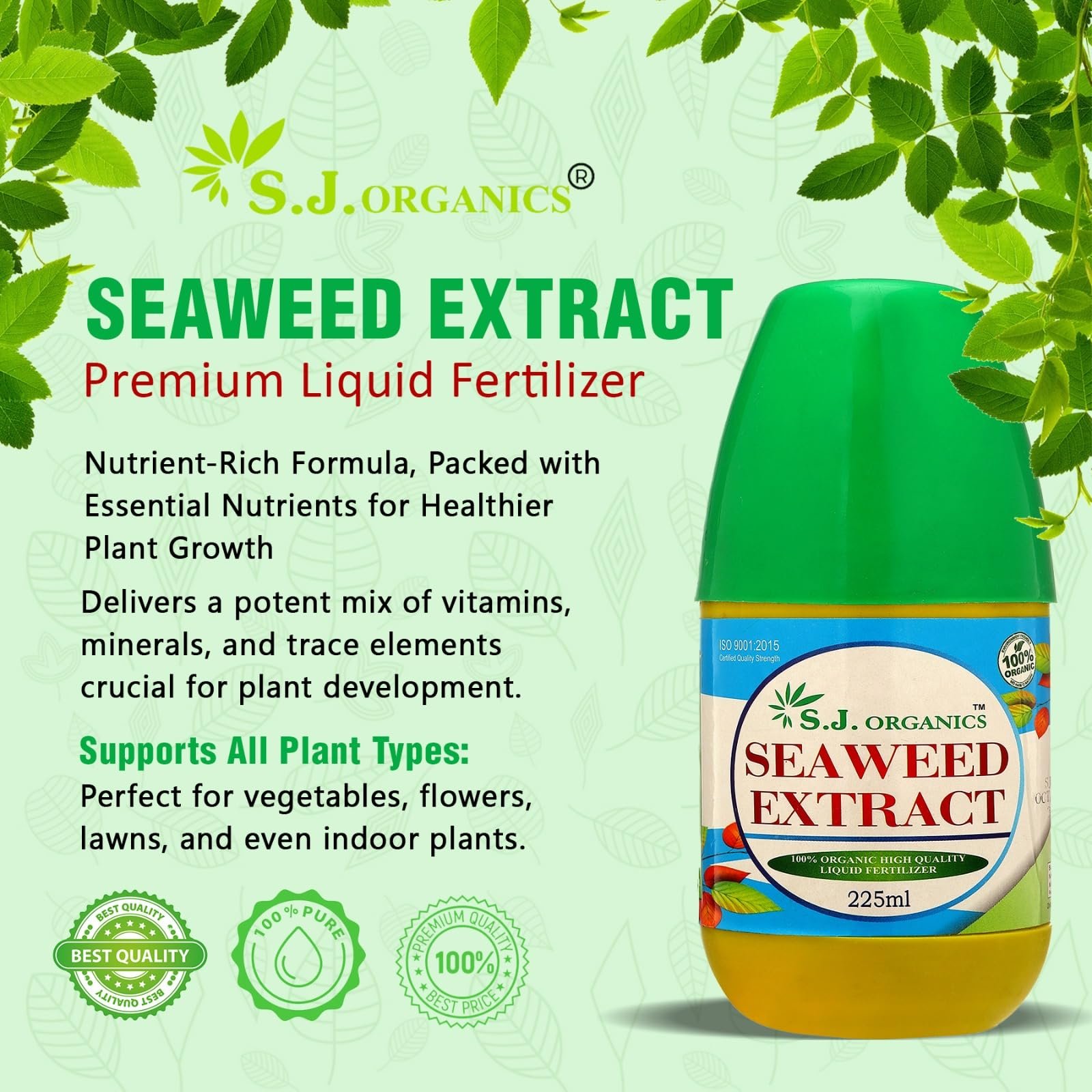SJ Organics Seaweed Extract 900ml Organic Liquid Fertilizer with Measuring Cap for Home Gardening | Seaweed Liquid Fertilizer for Plant | Sea Weed Fertilizer - Image 3