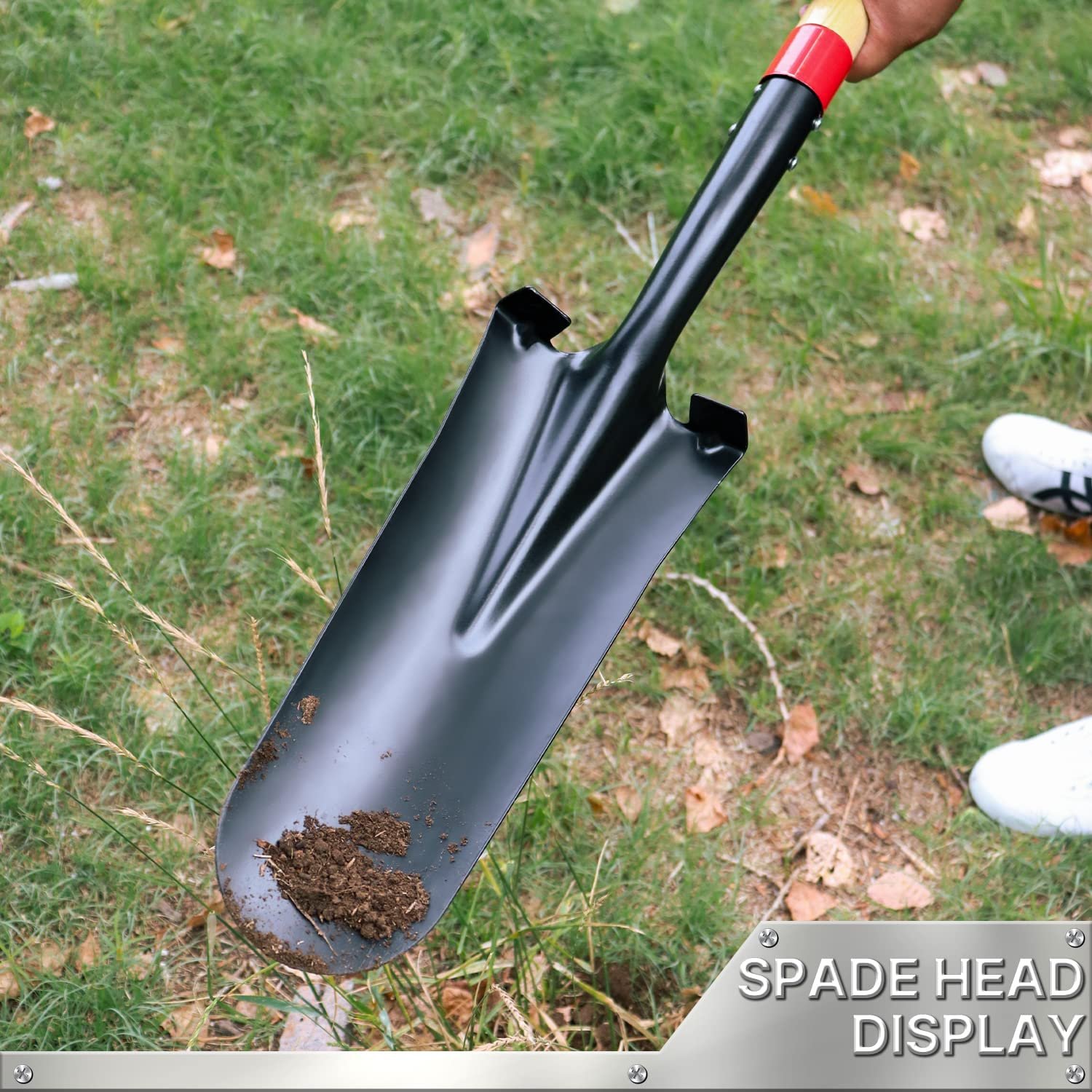 Drain Spade Shovel, Garden Drain Spade, Trenching Shovel, Woode D-Handle, Steel Y-Grip, 45 Inch Spade for Digging Transplanting & Edging (Red) - Image 5