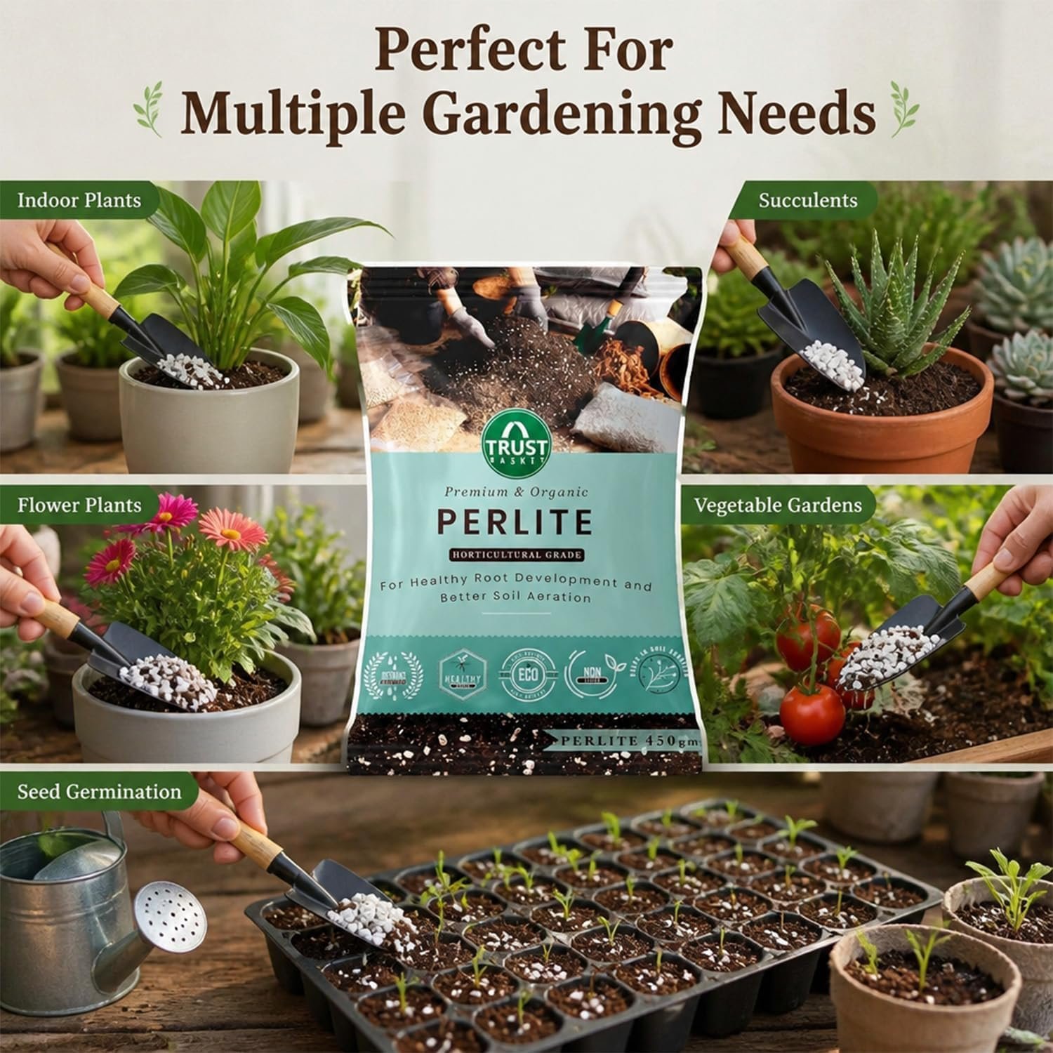 TrustBasket Perlite for Plants 450g | Horticultural Grade Perlite | Lightweight Soil Conditioner for Potting Mix | Improves Drainage, Aeration & Root Growth | Indoor, Outdoor & Hydroponic Plants - Image 5