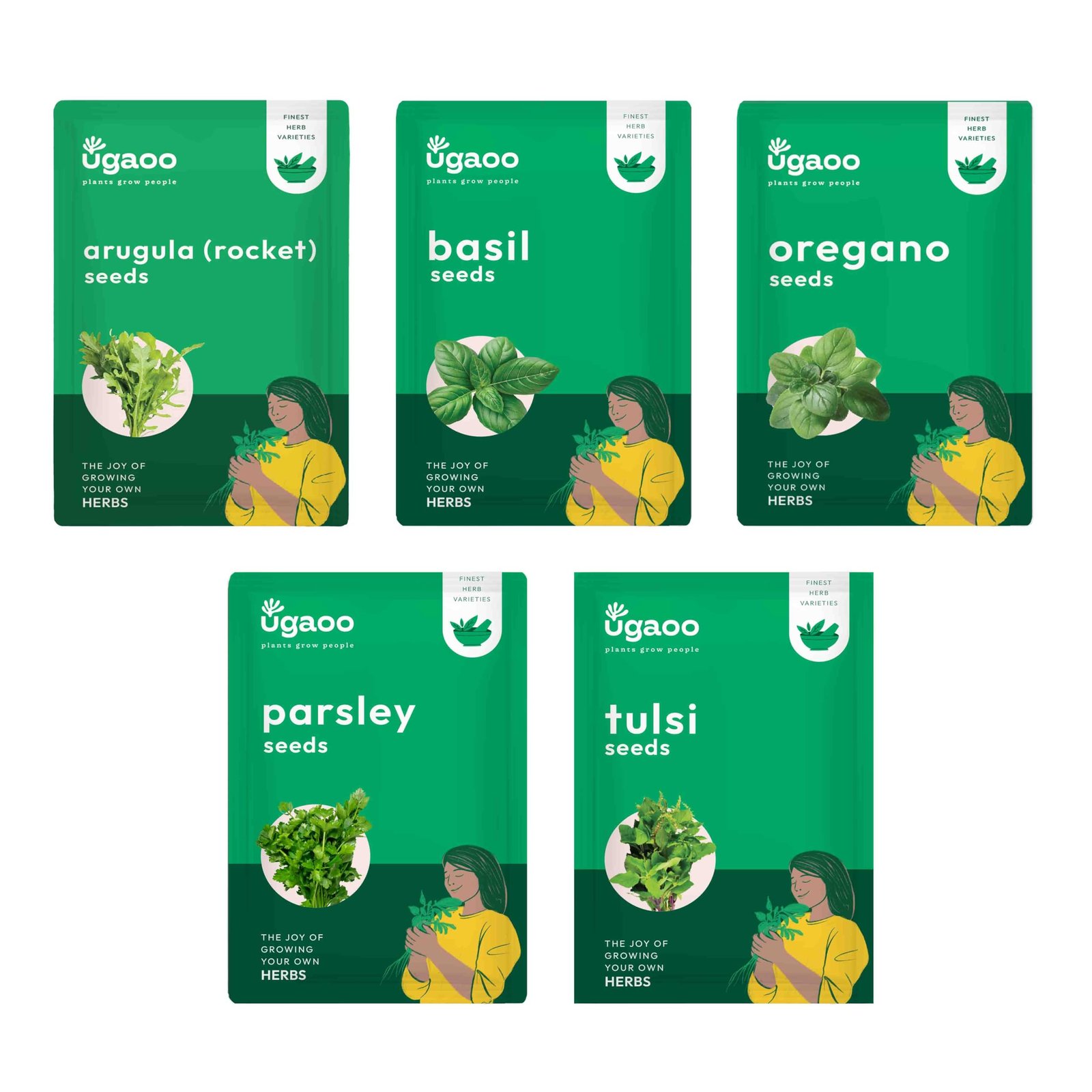 UGAOO Herb Seeds Bundle of 5 Packet (Tulsi Seeds, Italian Basil Seeds, Oregano Seeds, Parsley Seeds, Arugula Seeds)