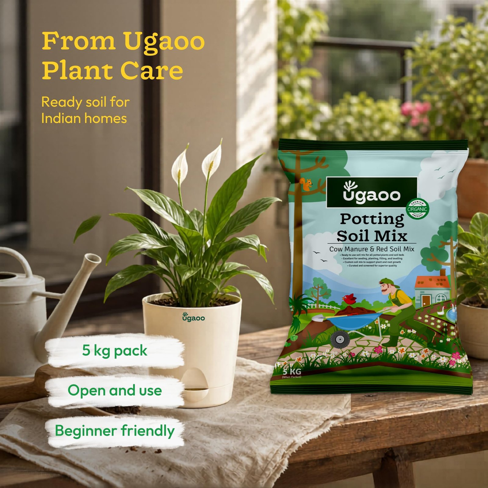 Ugaoo Ready-to-Use Potting Soil for Plants 5 Kg | Organic Potting Mix with Red Soil and Cow Manure for Indoor Outdoor and Flowering Plants | Ideal for Home Pots Balcony, Terrace & Repotting - Image 8