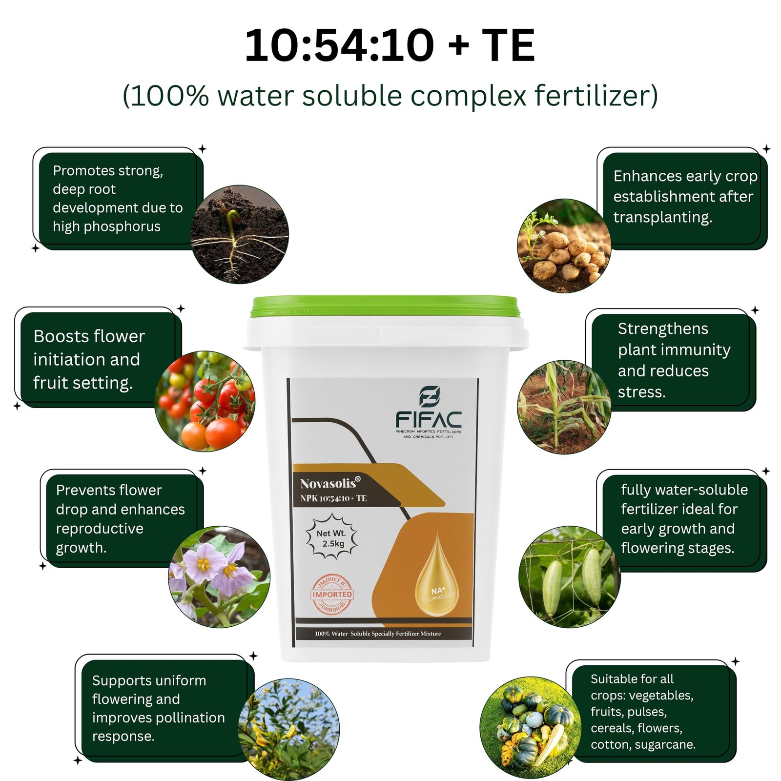 NOVASOLIS NPK 10:54:10 Fertilizer - Water Soluble High Phosphorus Fertilizer | Complete Plant Nutrition for Gardening, Growth Boost & Flowering (10 Kg) - Image 3
