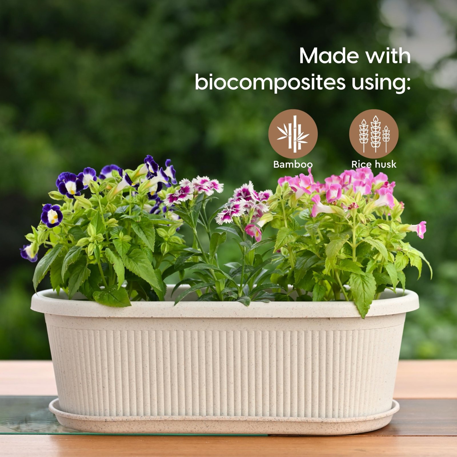 Eha Earth Friendly Regalia 12 Inch Pots and Planters Set of 2 | Bamboo Based, UV Protected | Plant Pots for Indoor & Balcony Window Flower Pots | Sand Castle - Image 3