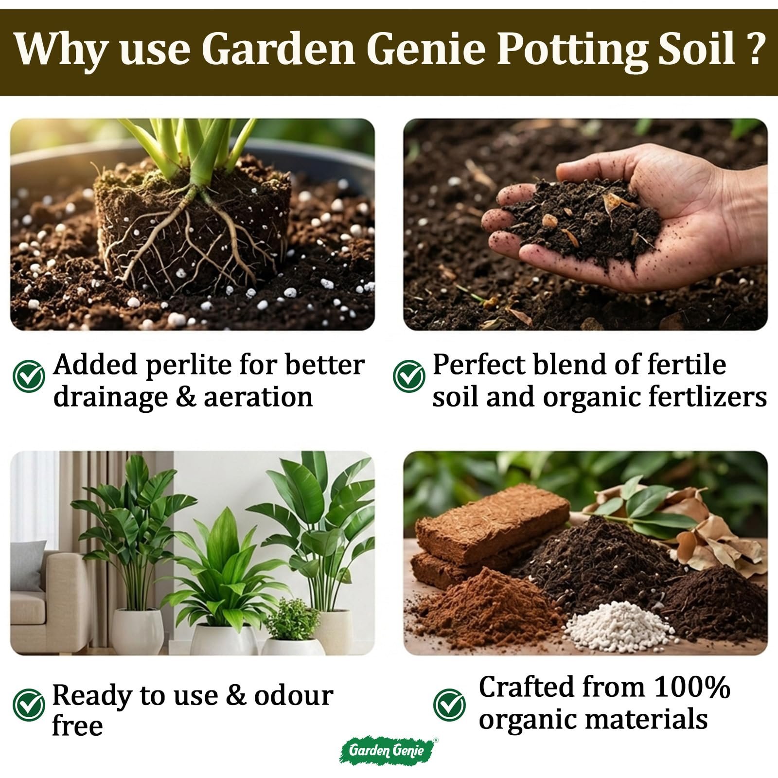 Garden Genie Potting Soil Mix 5KG | Ready to Use Soil Mix for Plants | Organic Potting Mix for Home Garden | Ideal for Potted Plants, Balcony, Terrace & Indoor Gardening - Image 4