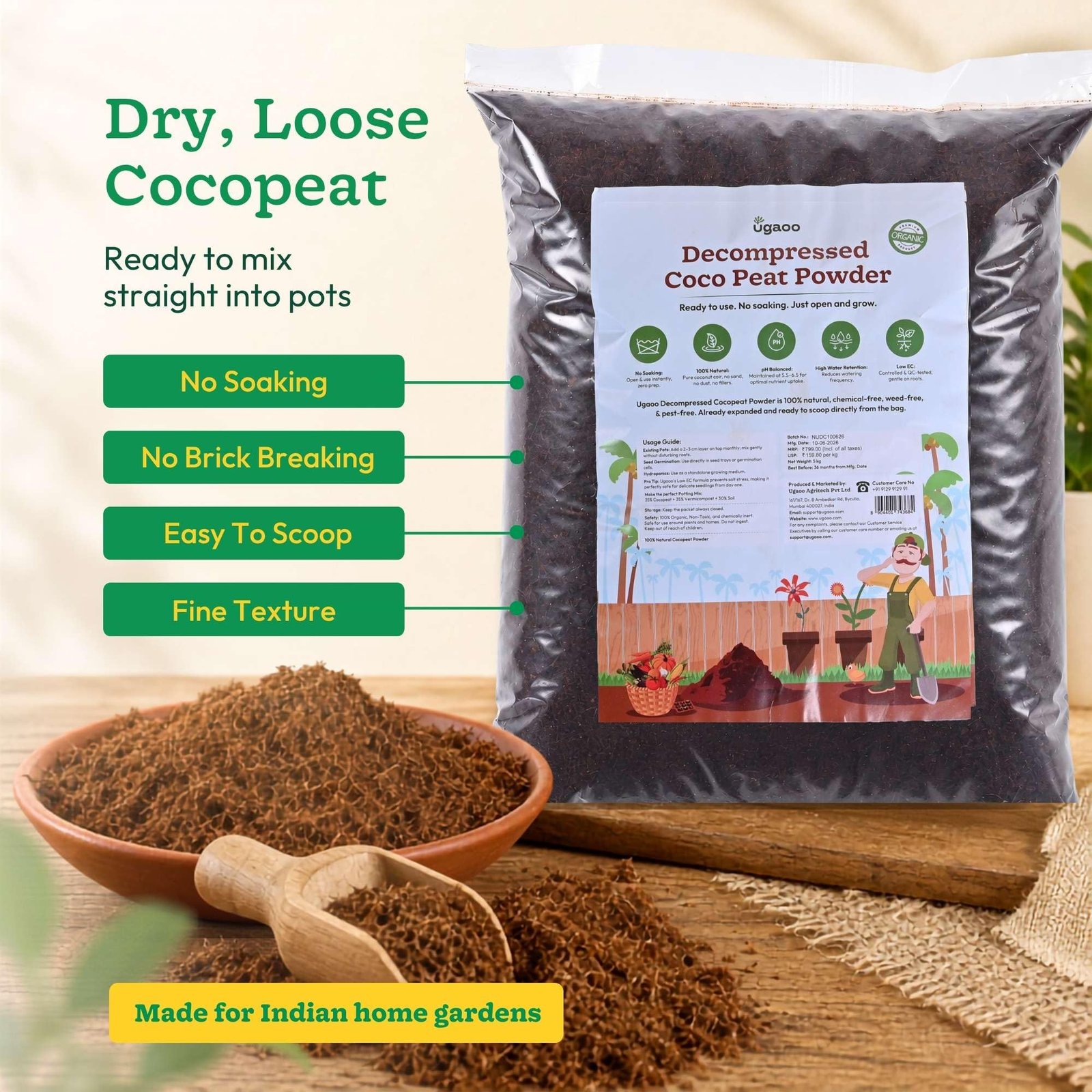 Ugaoo Cocopeat Powder for Plants 5 Kg | Premium Low EC Coconut Coir Soil Conditioner | Ready to Use Growing Medium for Seed Germination, Potting Mix, Hydroponics, Indoor Plants, Kitchen - Image 2
