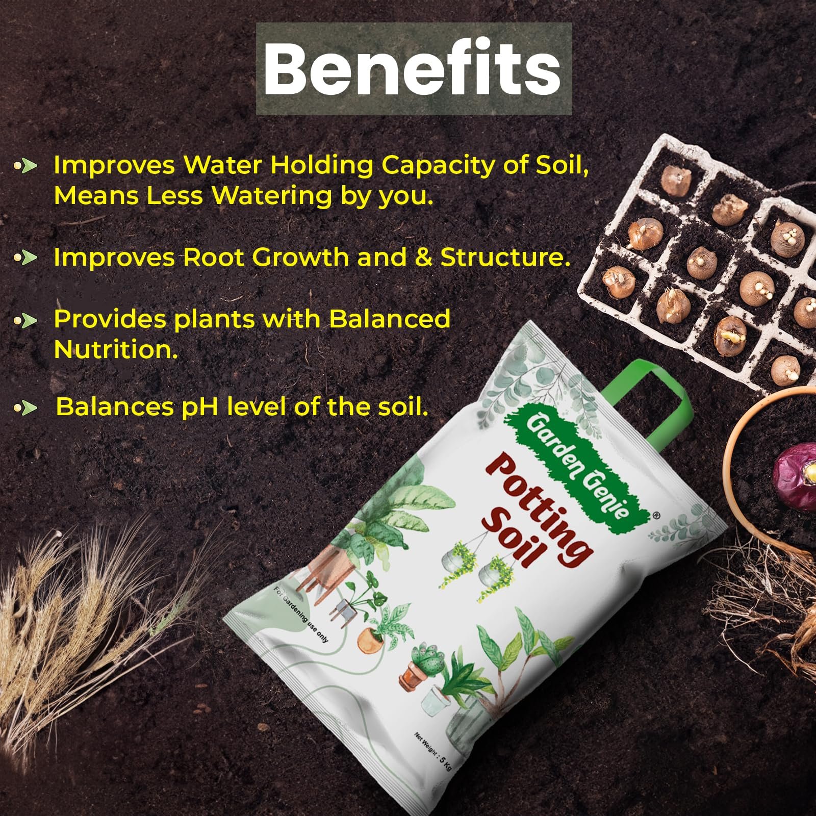 Garden Genie Potting Soil Mix 5KG | Ready to Use Soil Mix for Plants | Organic Potting Mix for Home Garden | Ideal for Potted Plants, Balcony, Terrace & Indoor Gardening - Image 2