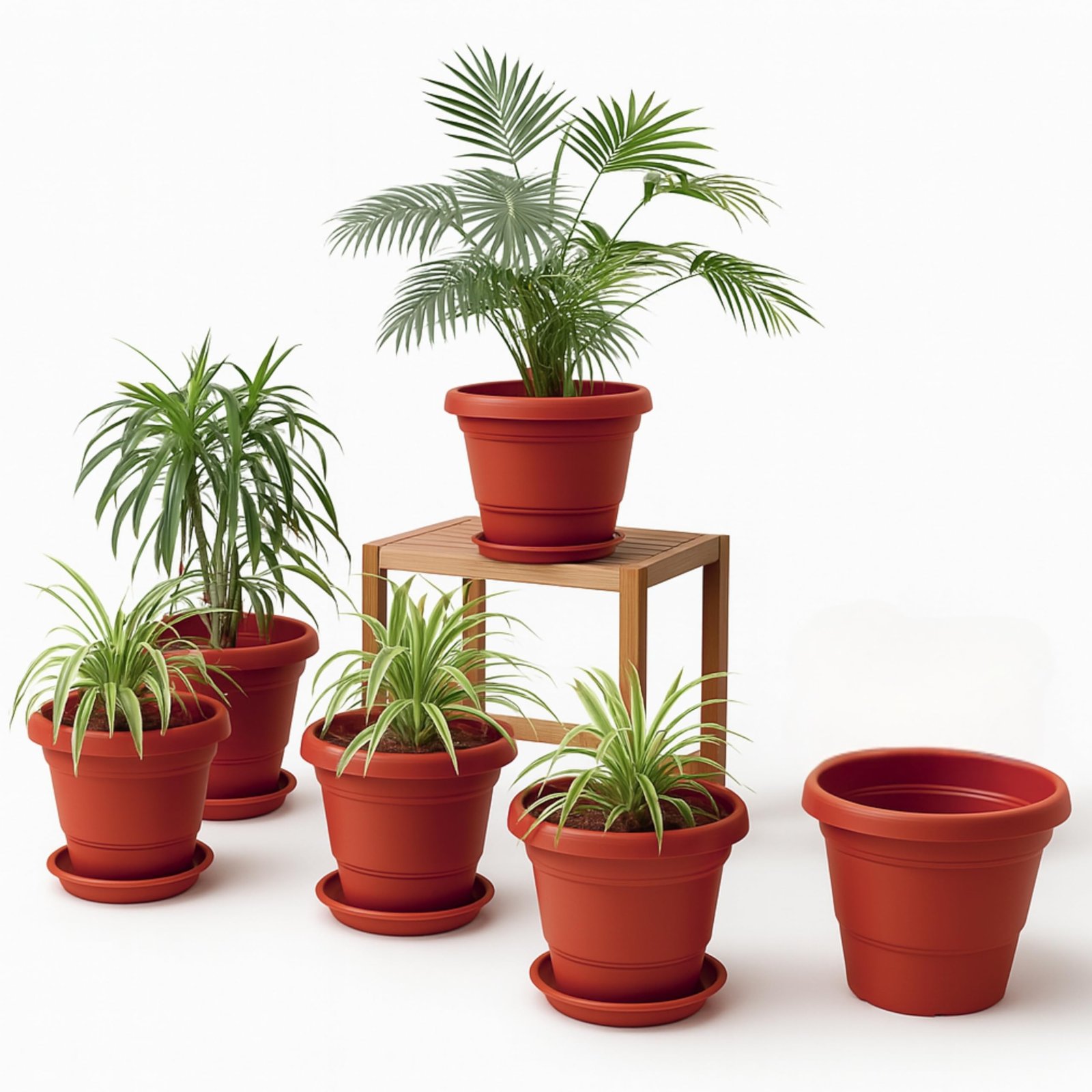 Kraft Seeds 12 Inch Pack of 6 Flower Pots for Garden with Bottom Plate & Drainage Hole,Pots for Plants Big Size,Indoor & Outdoor- Planters for Balcony,UV Treated Gamla for Plants,Round Plant Pot,Red