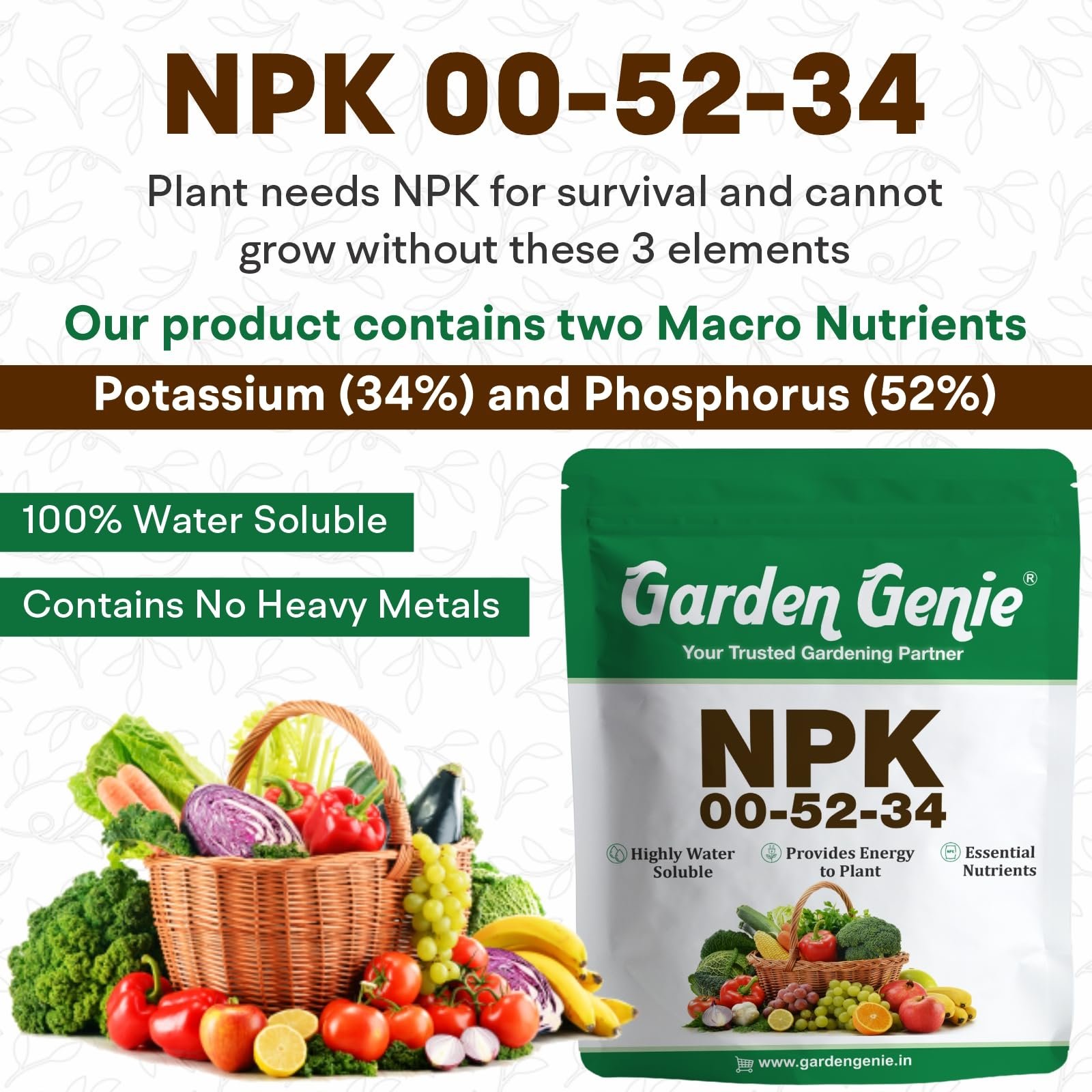 Garden Genie MKP 00 52 34 (Mono Potassium Phosphate) NPK 00-52-34, 800 Gm - Image 5