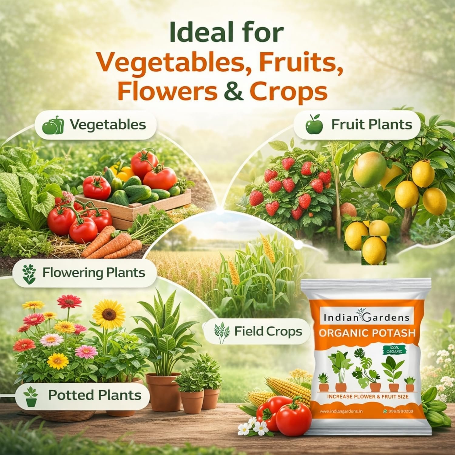 Indian Gardens - Organic Bio Potash (900 Grams) Fertilizer | Plant Nutrient Supplement | Slow Release Granules For Plants and Home Garden - Image 2