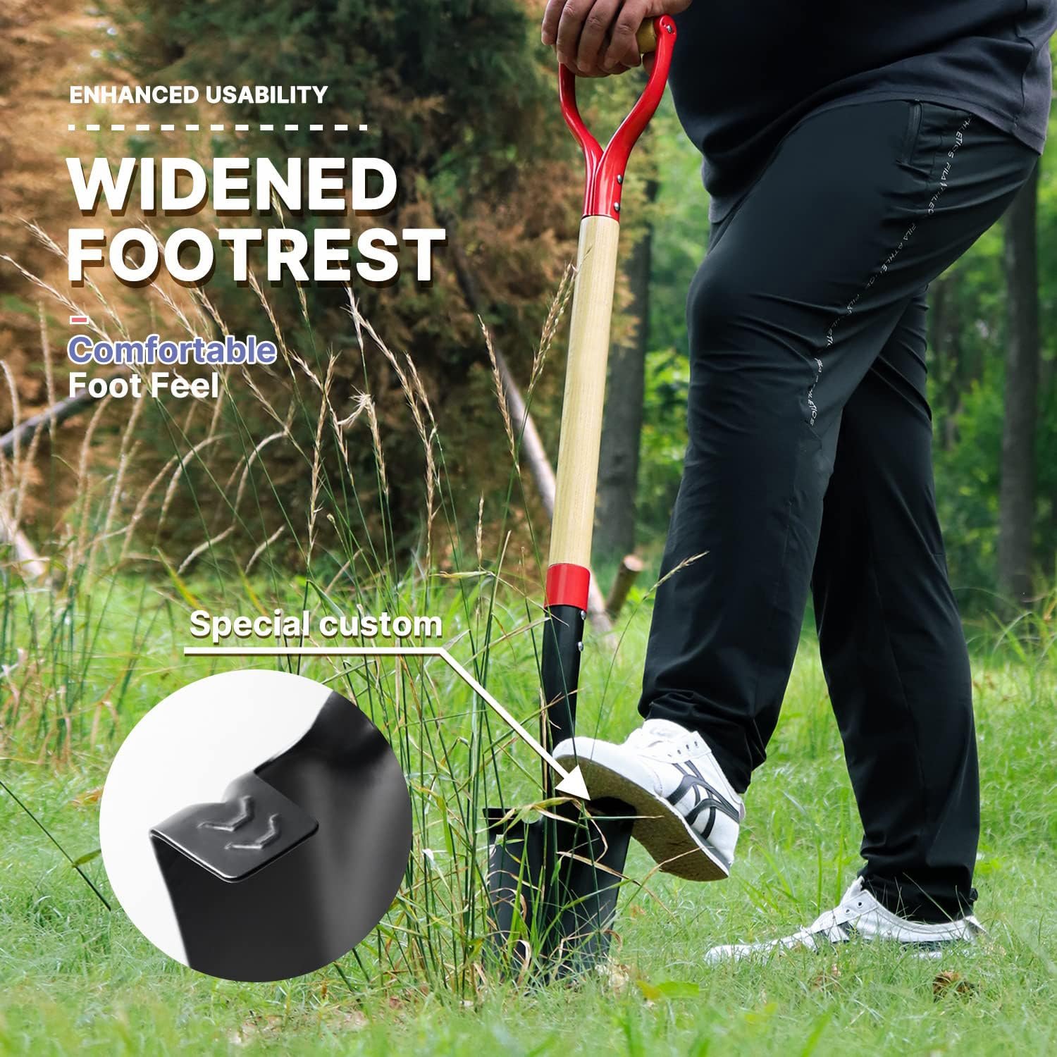 Drain Spade Shovel, Garden Drain Spade, Trenching Shovel, Woode D-Handle, Steel Y-Grip, 45 Inch Spade for Digging Transplanting & Edging (Red) - Image 4