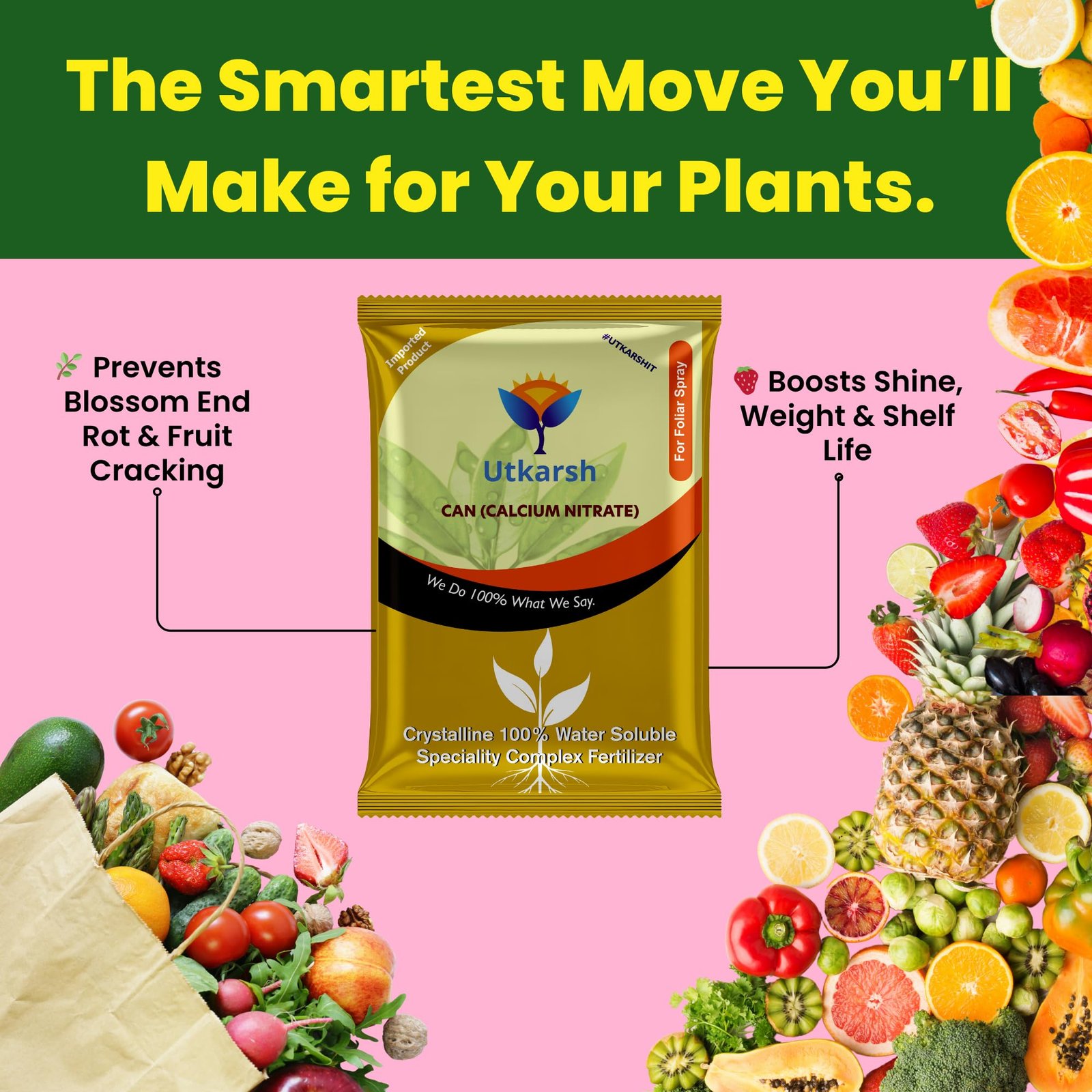 Utkarsh Calcium Nitrate Fertilizer for Plants Home Garden | 100% Water Soluble Foliar Spray Nutrition, Promotes & Boosts Healthy Flower and Fruit Growth (900 gm; Pack of 1) - Image 2