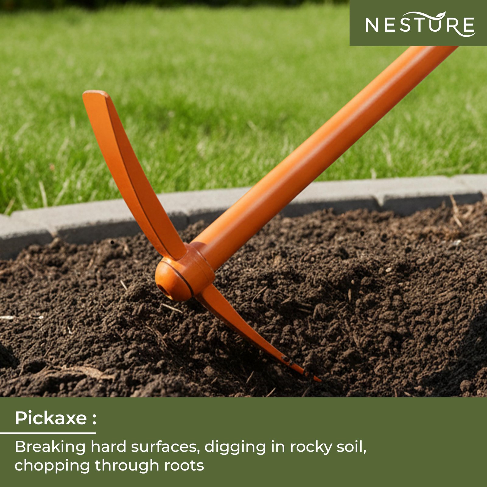 3 Pcs Gardening Tool Set | Heavy Duty Pickaxe, Hoe & Prong Hoe for Digging, Soil Loosening | Gardening Tools Kit for Home Garden (Orange) - Image 5