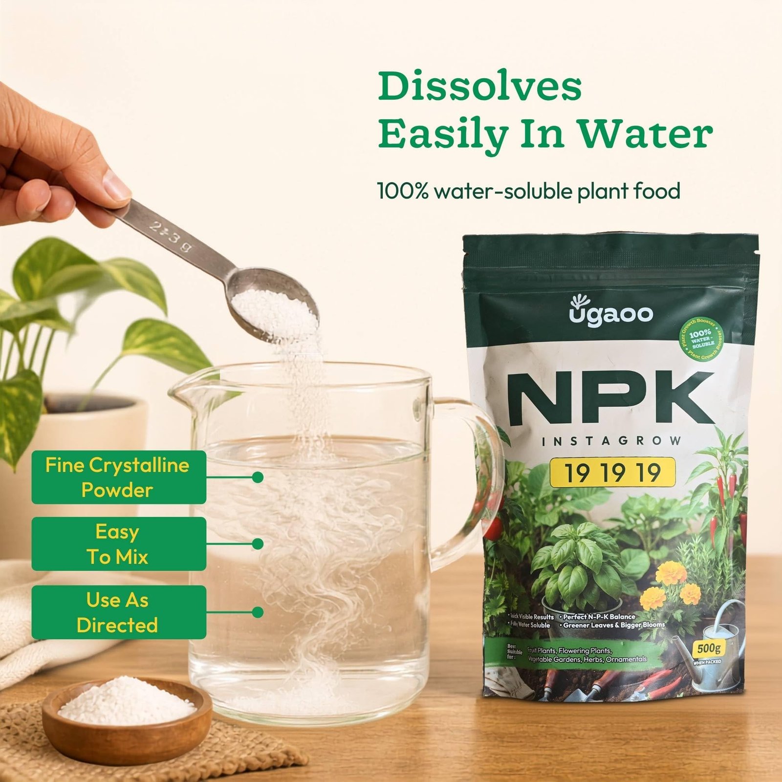 Ugaoo InstaGrow NPK 19:19:19 Fertilizer (500g) Powder| Water-Soluble Plant Food for Growth, Flowering & Fruiting | Balanced NPK for Indoor & Outdoor Plants - Image 5