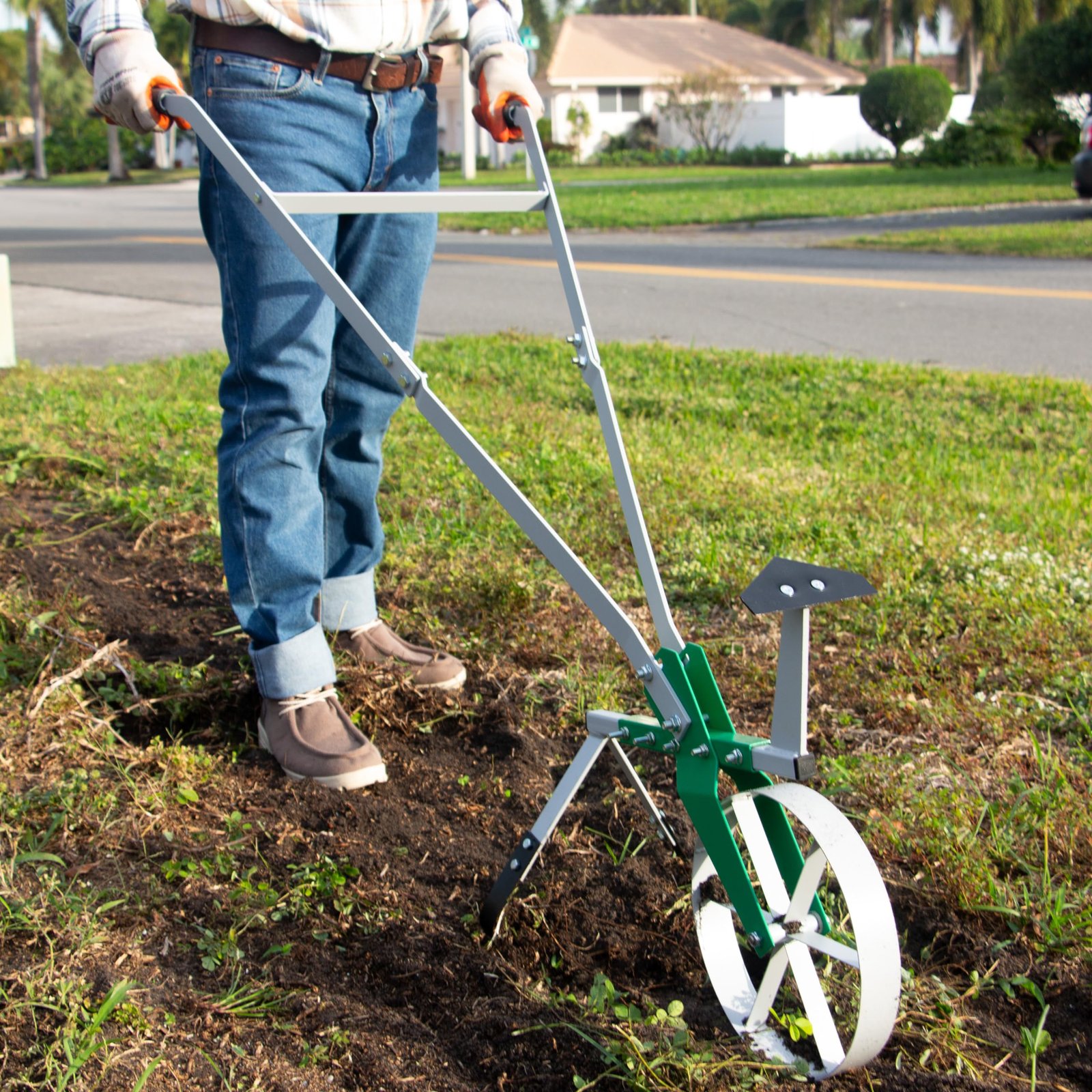 High Wheel Cultivator, Self Cleaning Steel Single Wheel Hoe, Modular Plow Garden Tool for Gardening - Image 6