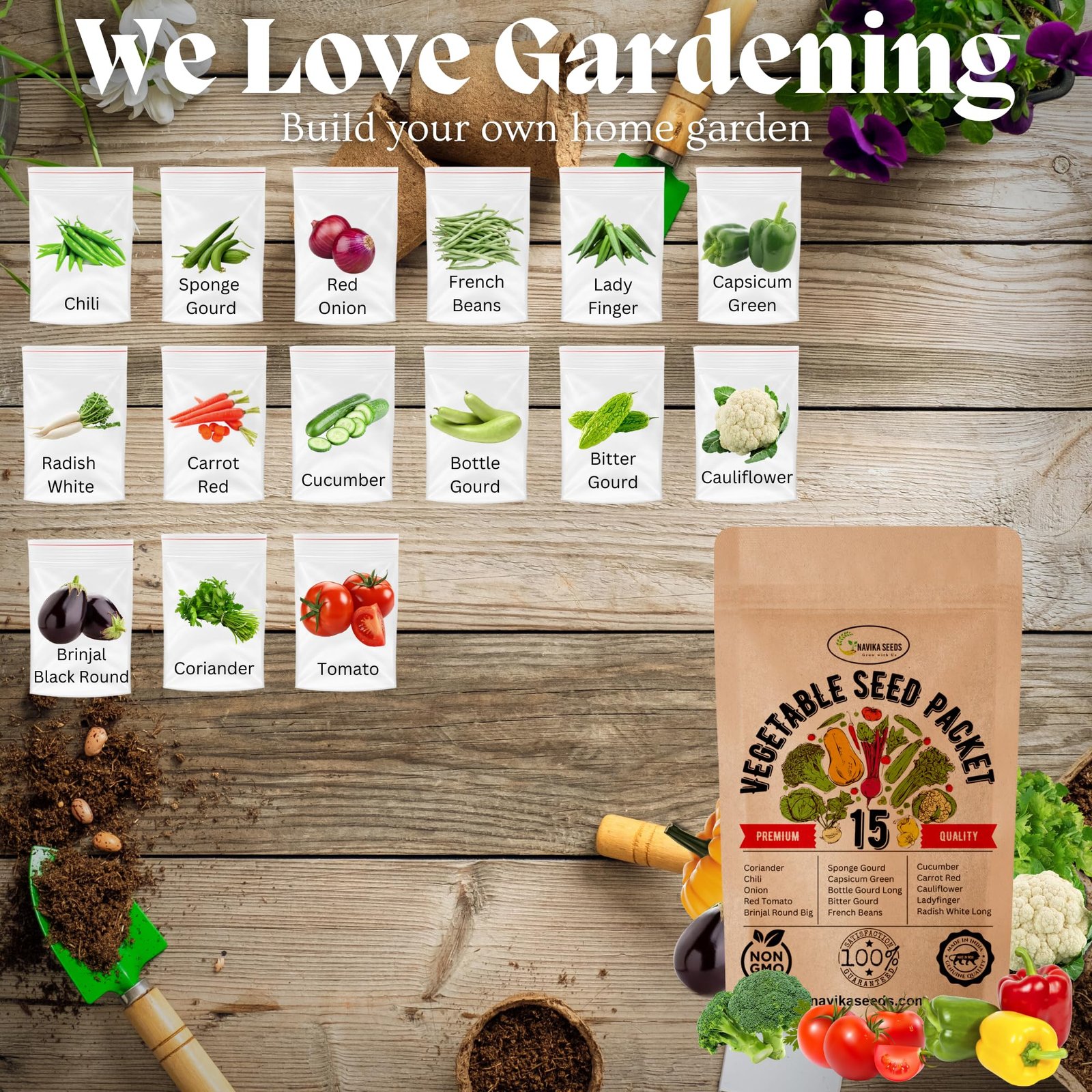 15 Packets of Organic & hybrid Vegetable Seeds For Home Garden & Planting For Pots and Patio - Includes Free E-book. - Image 2